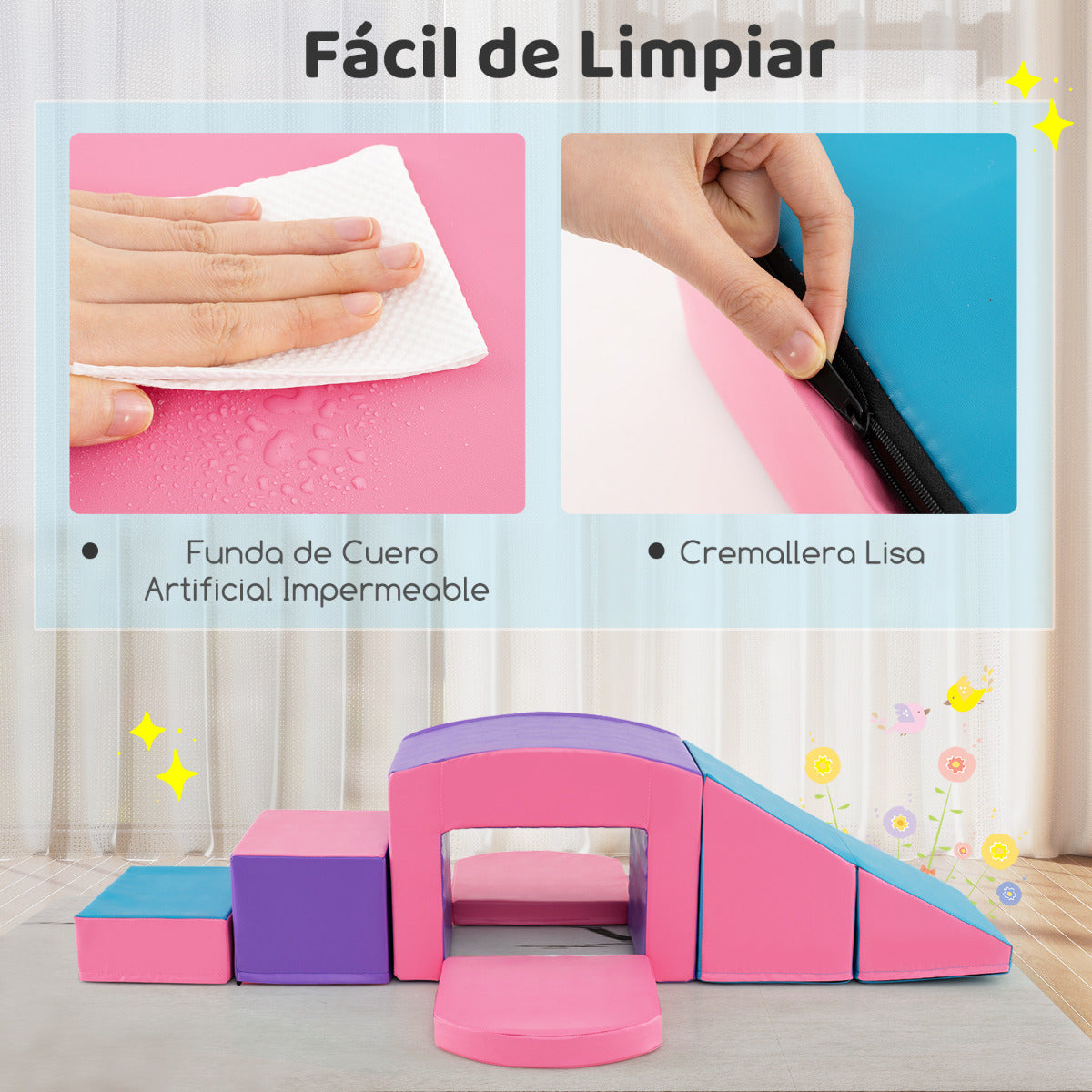 Bloques de Escalada de Espuma 6 Piezas Juego de Escalada Suave para Niños Juego de Actividades de Trepar y Gatear con Túnel Rampa Púrpura