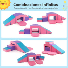 Bloques de Escalada de Espuma 6 Piezas Juego de Escalada Suave para Niños Juego de Actividades de Trepar y Gatear con Túnel Rampa Púrpura