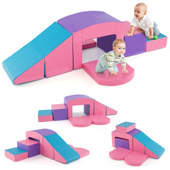 Bloques de Escalada de Espuma 6 Piezas Juego de Escalada Suave para Niños Juego de Actividades de Trepar y Gatear con Túnel Rampa Púrpura