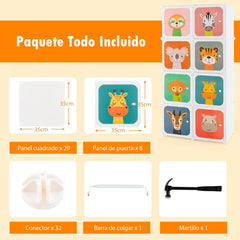 Armario Modular Infantil Portátil de 8 Cubos con Dibujos Animados Organizador de Almacenamiento para Juguetes 75 x 35 x 145 cm Blanco