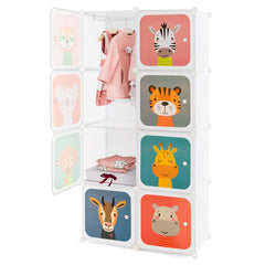 Armario Modular Infantil Portátil de 8 Cubos con Dibujos Animados Organizador de Almacenamiento para Juguetes 75 x 35 x 145 cm Blanco