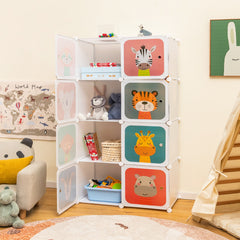 Armario Modular Infantil Portátil de 8 Cubos con Dibujos Animados Organizador de Almacenamiento para Juguetes 75 x 35 x 145 cm Blanco