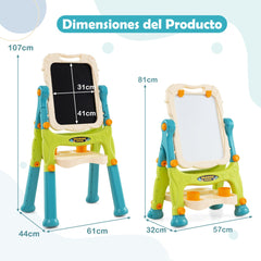 Caballete de Pie para Niños Caballete de Arte Ajustable en Altura con Pizarra Blanca Magnética Tablero de Dibujo Desmontable Verde