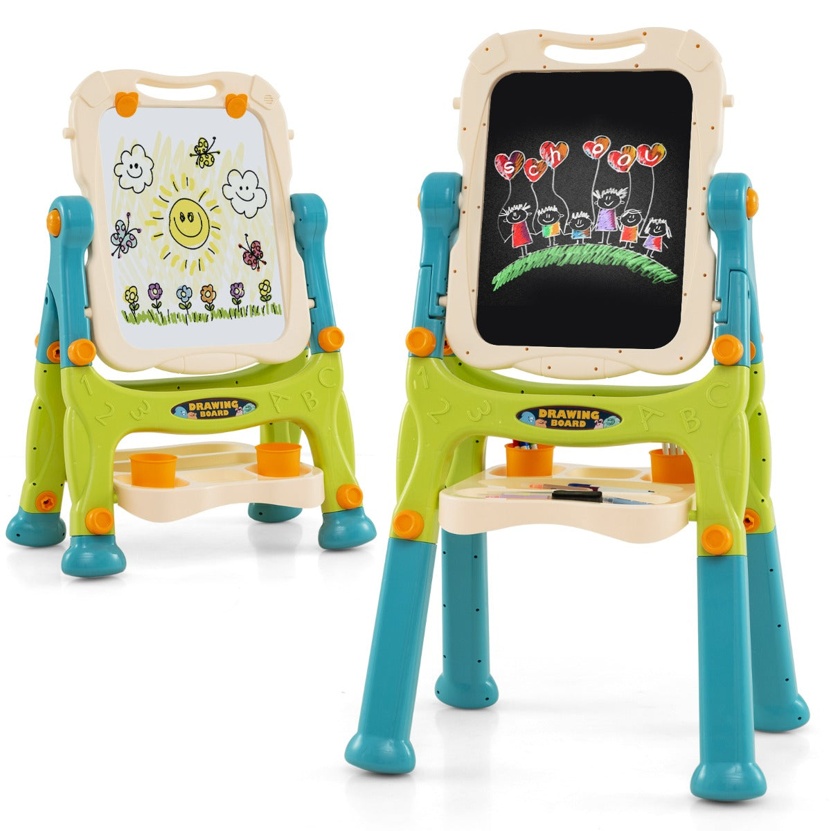 Caballete de Pie para Niños Caballete de Arte Ajustable en Altura con Pizarra Blanca Magnética Tablero de Dibujo Desmontable Verde