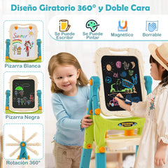 Caballete de Pie para Niños Caballete de Arte Ajustable en Altura con Pizarra Blanca Magnética Tablero de Dibujo Desmontable Verde