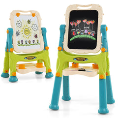 Caballete de Pie para Niños Caballete de Arte Ajustable en Altura con Pizarra Blanca Magnética Tablero de Dibujo Desmontable Verde
