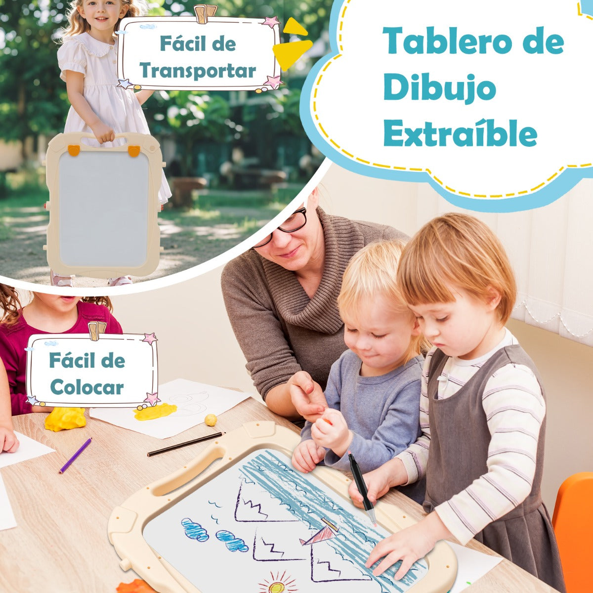 Caballete de Pie para Niños Caballete de Arte Ajustable en Altura con Pizarra Blanca Magnética Tablero de Dibujo Desmontable Verde
