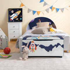 Cajón de Almacenamiento de Juguetes Tapizado Organizador Infantil con Tapa Extraíble 75 x 36 x 38 cm Azul y Blanco