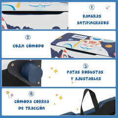 Cajón de Almacenamiento de Juguetes Tapizado Organizador Infantil con Tapa Extraíble 75 x 36 x 38 cm Azul y Blanco