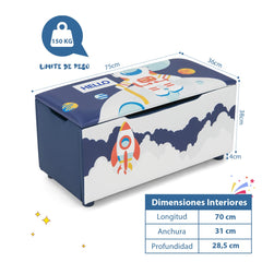 Cajón de Almacenamiento de Juguetes Tapizado Organizador Infantil con Tapa Extraíble 75 x 36 x 38 cm Azul y Blanco