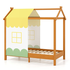Cama para Niños con Techo Plataforma de Casa de Juegos Dosel Extraíble 12 Listones de Madera Maciza para Fiesta de Pijamas 70 x 140 cm