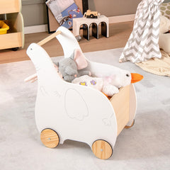 Carro de Compra de Madera Infantil Andador de Empujes con Cajón para Juguetes Juego Educativo para Niños 1-3 Años 32 x 48 x 56 cm Blanco