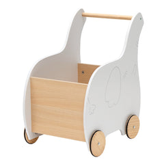 Carro de Compra de Madera Infantil Andador de Empujes con Cajón para Juguetes Juego Educativo para Niños 1-3 Años 32 x 48 x 56 cm Blanco