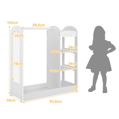 Centro de Vestir para Niños con Espejo Perchero de Ropa Armario de Almacenamiento de Juguetes y Disfraces 93,5 x 38 x 100 cm Blanco