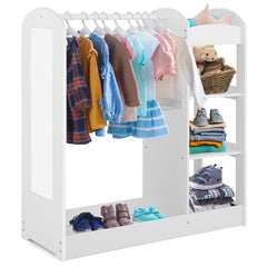 Centro de Vestir para Niños con Espejo Perchero de Ropa Armario de Almacenamiento de Juguetes y Disfraces 93,5 x 38 x 100 cm Blanco