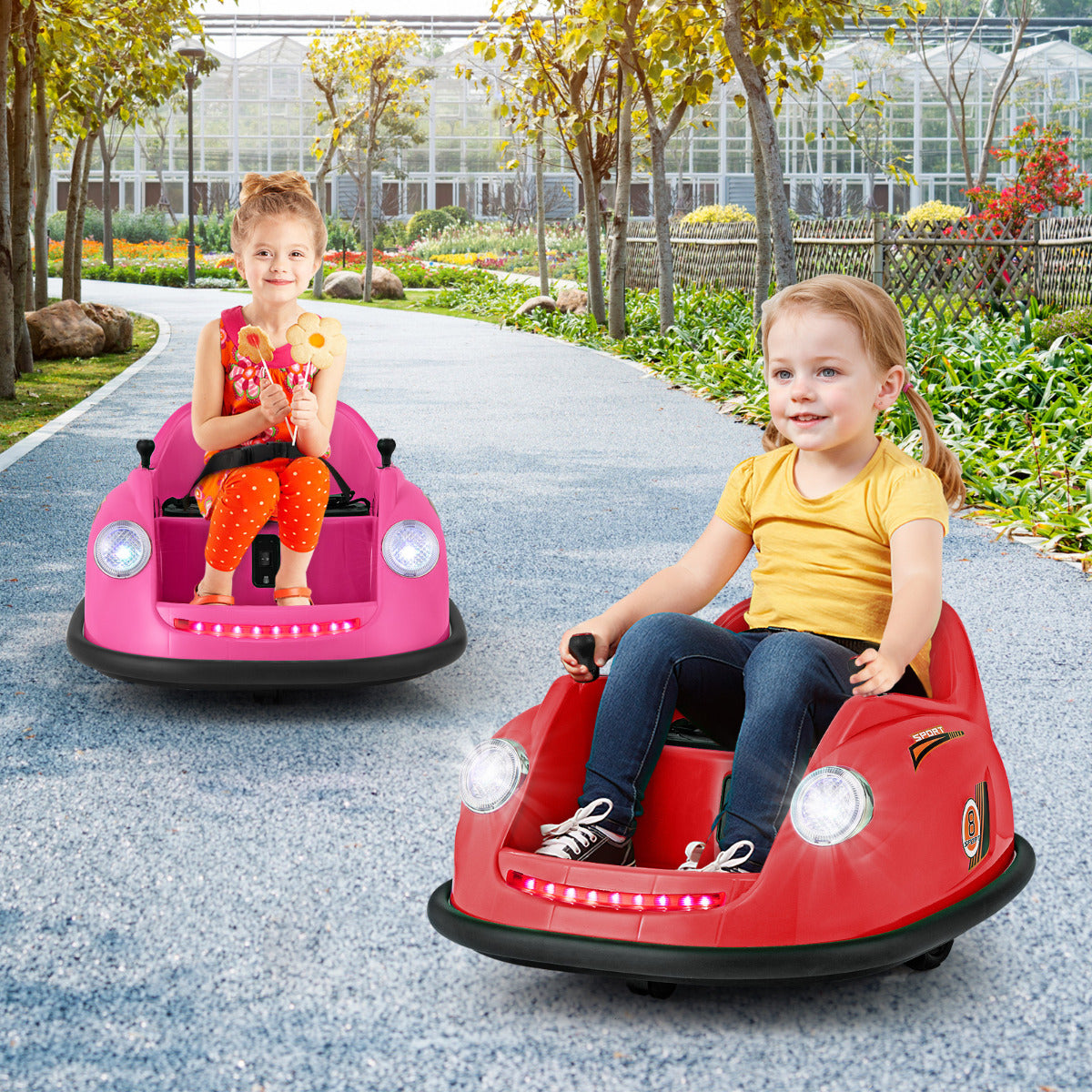 Coche de Choque Eléctrico para Niños de 12V con Control Remoto Luces LED Música Giro de 360° Juguete para Bebés Niños de 2-5 Años Rosa