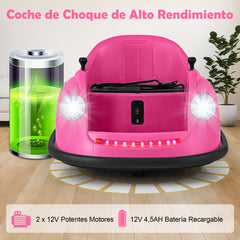 Coche de Choque Eléctrico para Niños de 12V con Control Remoto Luces LED Música Giro de 360° Juguete para Bebés Niños de 2-5 Años Rosa
