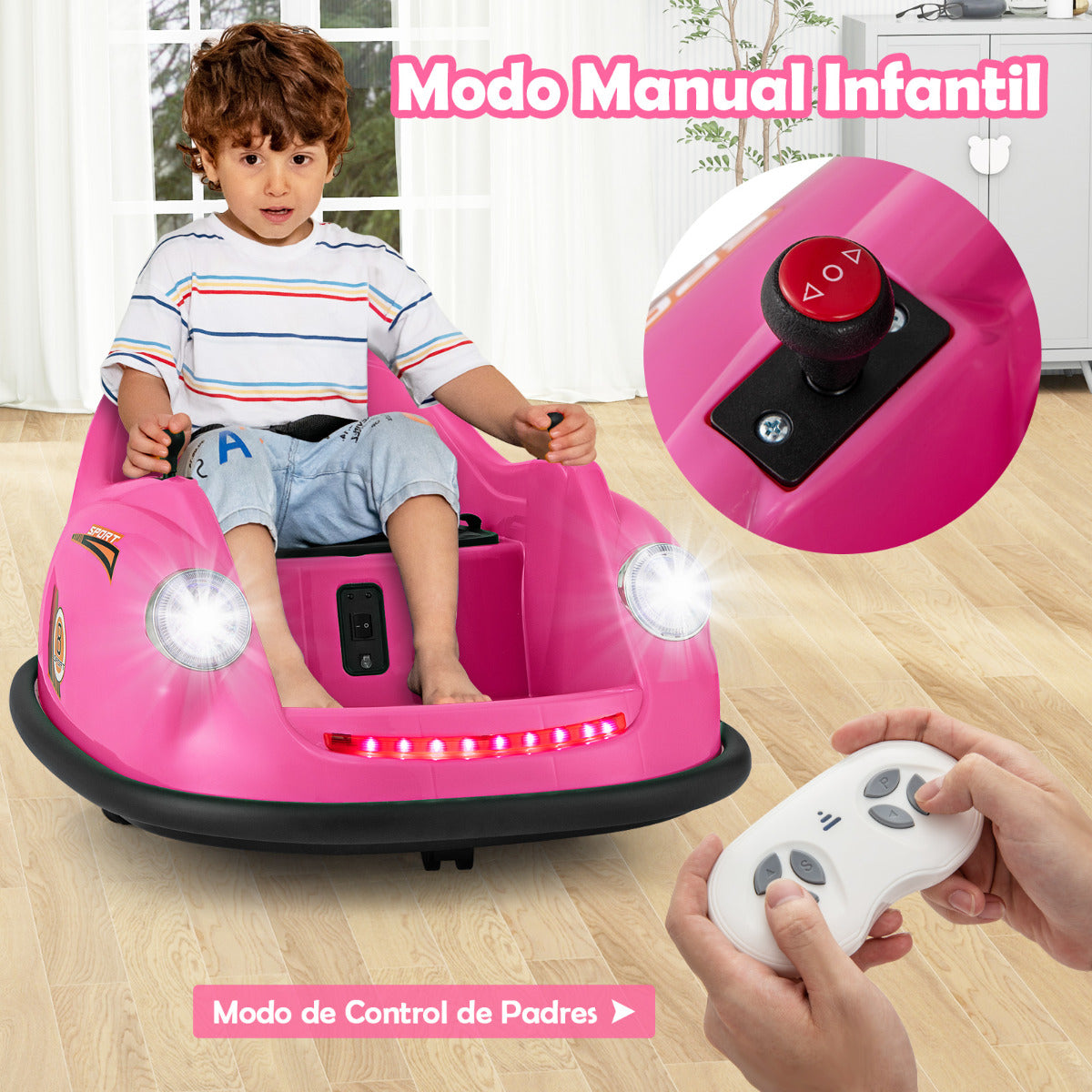 Coche de Choque Eléctrico para Niños de 12V con Control Remoto Luces LED Música Giro de 360° Juguete para Bebés Niños de 2-5 Años Rosa