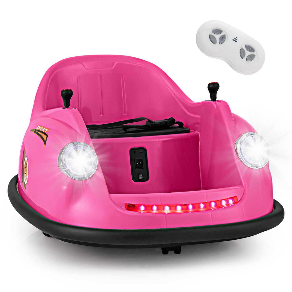 Coche de Choque Eléctrico para Niños de 12V con Control Remoto Luces LED Música Giro de 360° Juguete para Bebés Niños de 2-5 Años Rosa