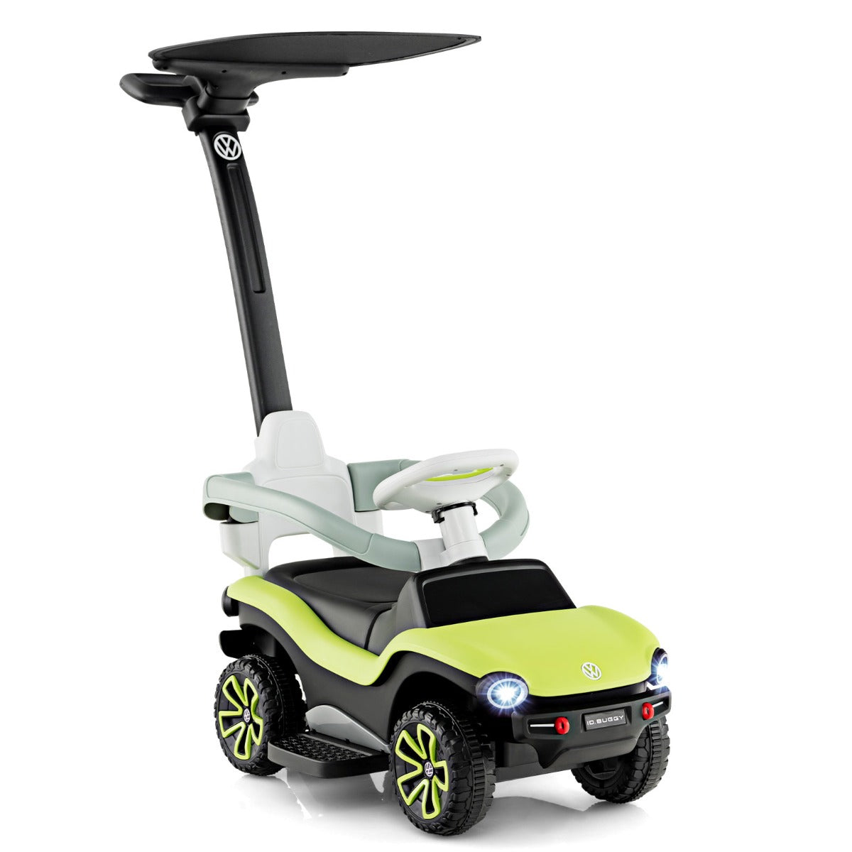 3 en 1 Correpasillo para Niños Volkswagen Coche de Empuje Carriola con Manillar Ajustable en 3 Posiciones Toldo Solar 96x40x93cm Verde