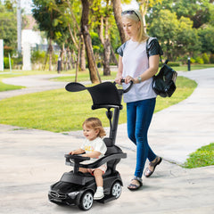 Coche Deslizante 3 en 1 para Niños Coche de Juguete con Barra de Empuje Capota Ajustable Pedal y Bocina para Niños de 18-36 Meses Negro