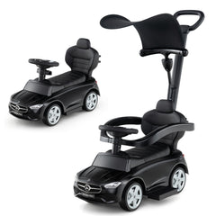 Coche Deslizante 3 en 1 para Niños Coche de Juguete con Barra de Empuje Capota Ajustable Pedal y Bocina para Niños de 18-36 Meses Negro