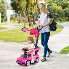 Coche Deslizante 3 en 1 para Niños Coche de Juguete con Barra de Empuje Capota Ajustable Pedal y Bocina para Niños de 18-36 Meses Rosa