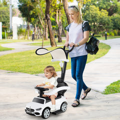 Coche Deslizante 3 en 1 para Niños Coche de Juguete con Barra de Empuje Capota Ajustable Pedal y Bocina para Niños de 18-36 Meses Blanco