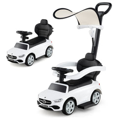 Coche Deslizante 3 en 1 para Niños Coche de Juguete con Barra de Empuje Capota Ajustable Pedal y Bocina para Niños de 18-36 Meses Blanco