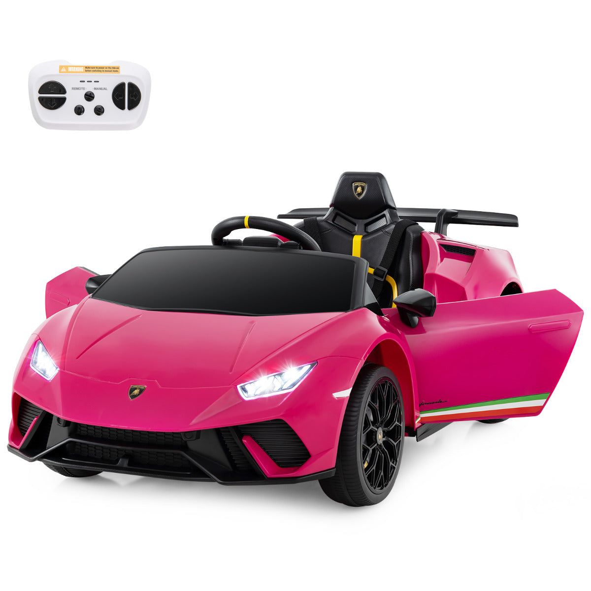 Coche Eléctrico para Niños con Licencia Lamborghini Coche Deportivo 12V con Control Remoto Luces LED Música Bocina Arranque Suave Rosa