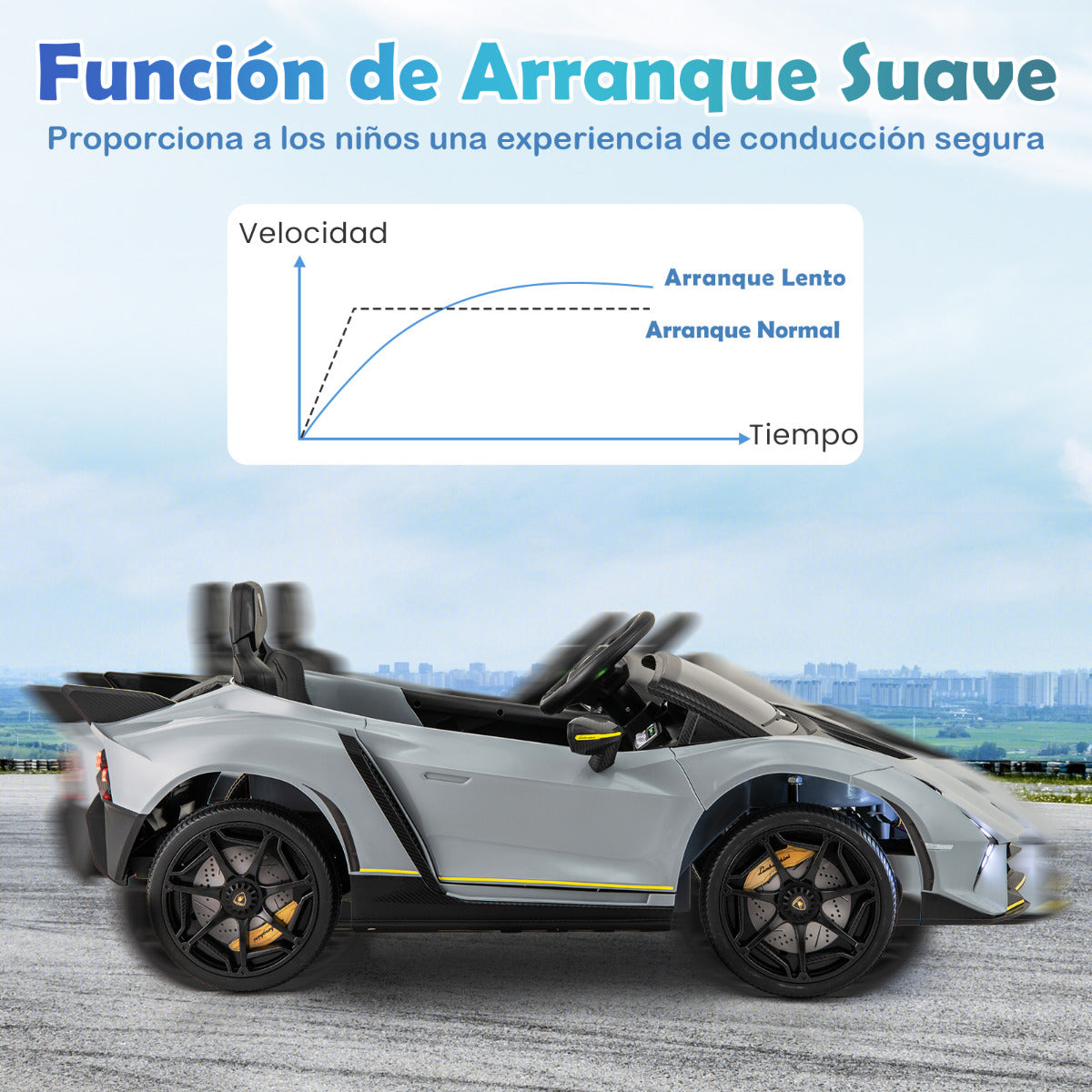 Coche para Niños con Licencia Lamborghini de 12 V Eléctrico de Batería 4WD Juguete con Control Remoto Luces LED Sonido 3 Velocidades Gris