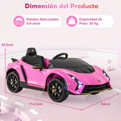 Coche para Niños con Licencia Lamborghini de 12 V Eléctrico de Batería 4WD Juguete con Control Remoto Luces LED Sonido 3 Velocidades Rosa