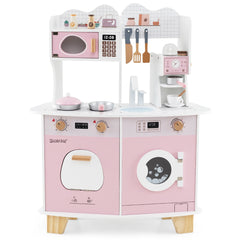 Cocina de Juguete con Cafetera Microondas Horno Lavadora Accesorios para Niños de 3+ Años Rosa y Blanco
