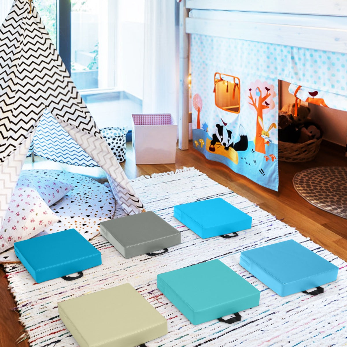 Cojines Cuadrados para Niños Impermeables con Empuñadura Ergonómica para Ejercitar las Habilidades Cognitivas Azul