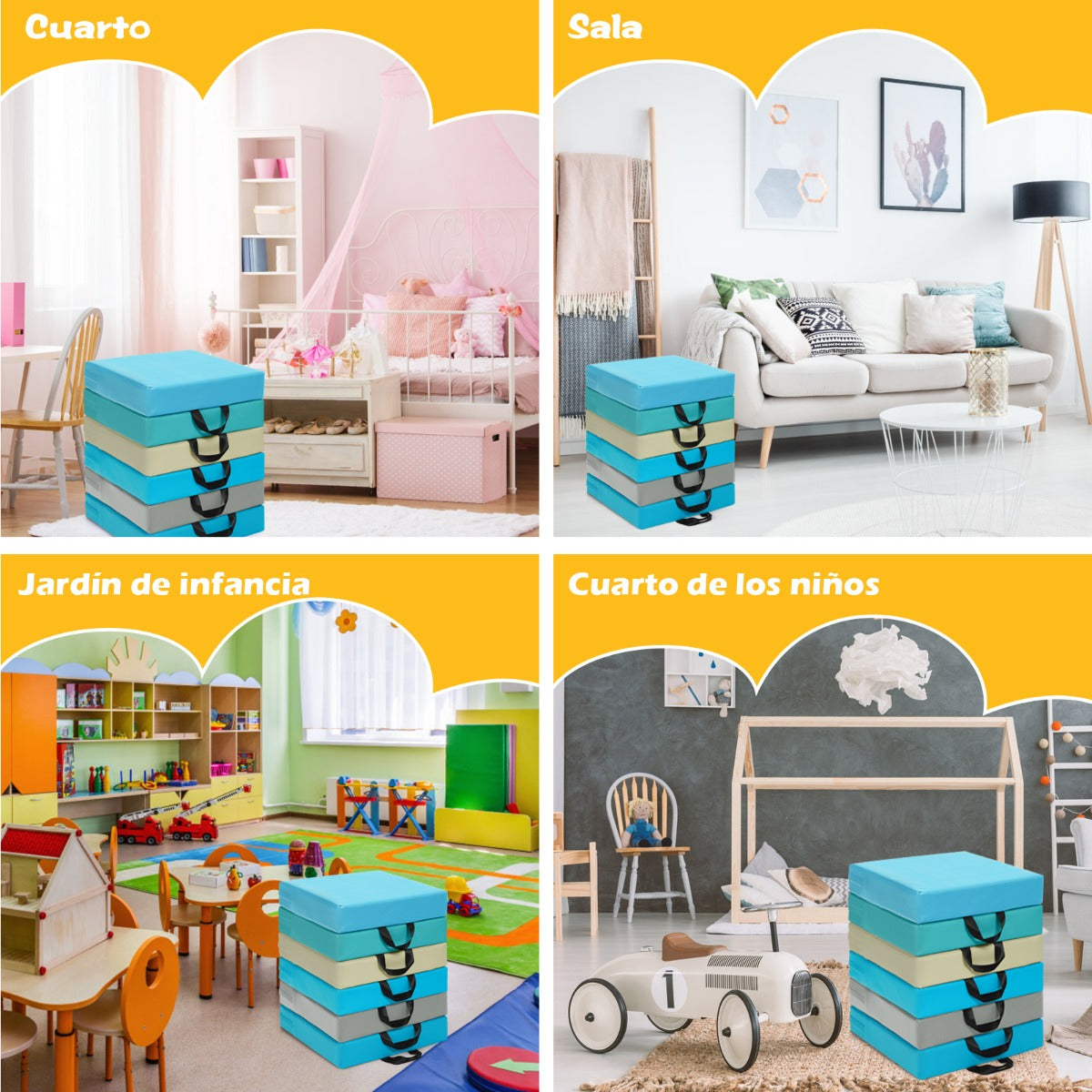 Cojines Cuadrados para Niños Impermeables con Empuñadura Ergonómica para Ejercitar las Habilidades Cognitivas Azul