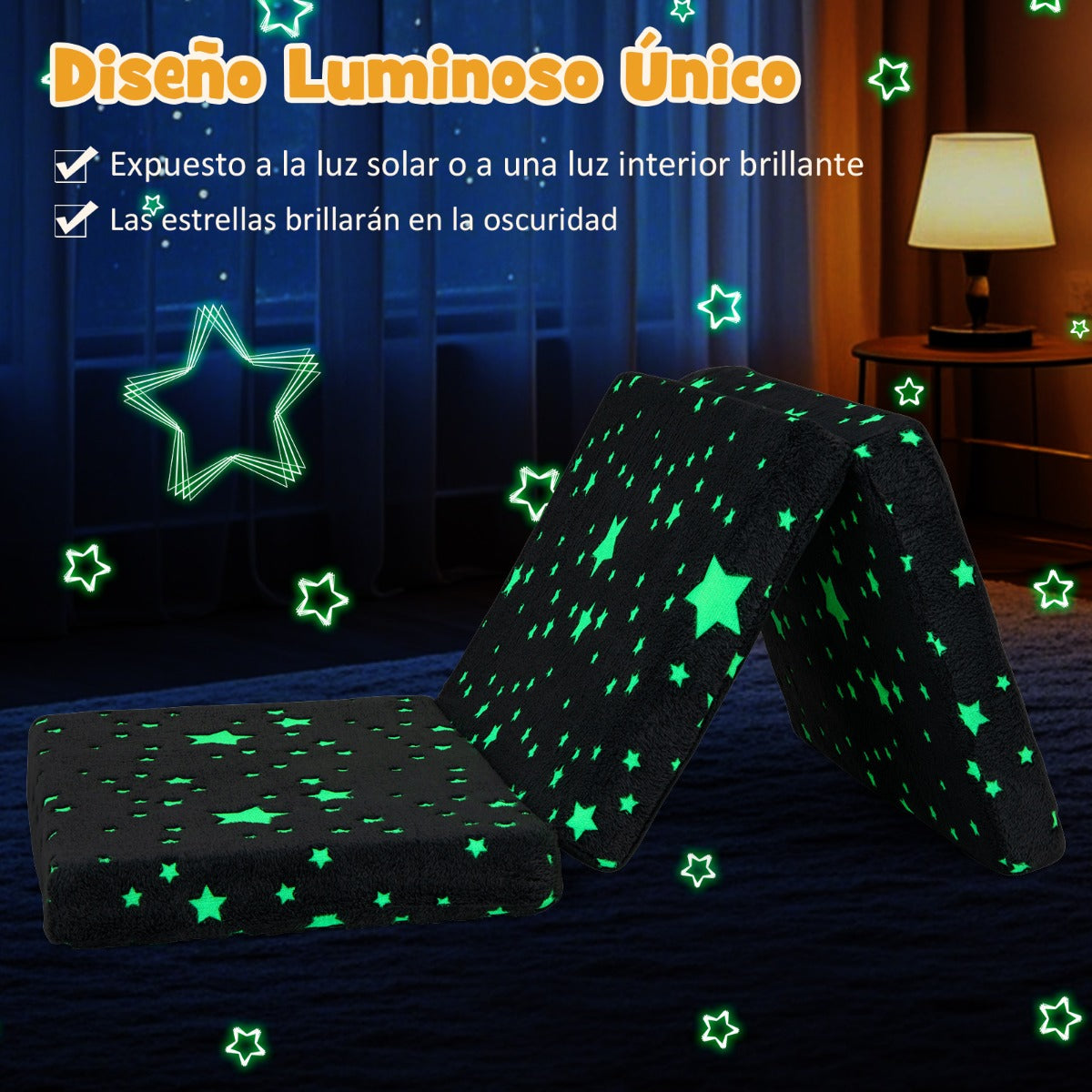 Colchoneta de Suelo Plegable para Niños Colchón de Siesta Brilla en la Oscuridad con Funda Extraíble y Lavable Futón Cama con Bolsa Gris