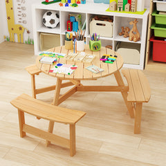 Conjunto de Mesa y Bancos de Picnic para Niños de Madera para Exterior Mesa de Actividades y Comedor con Agujero para Sombrilla Natural
