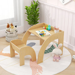 Conjunto de Mesa y Silla para Niños Mesa de Actividades con Amplia Encimera para Habitación Infantil Guardería Mobiliario Infantil Natural
