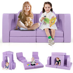 Sofá Modular para Niños de 8 Piezas Juego de Escalera y Rampa de Espuma Convertible con Tejido Suede Cómodo Fundas Set de Espuma Púrpura