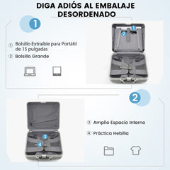 Equipaje de Mano con Ruedas Giratorias Cerradura TSA para Negocios Maleta Rígida para PC Valija de Viaje 43 x 44 x 88-106 cm Plateado