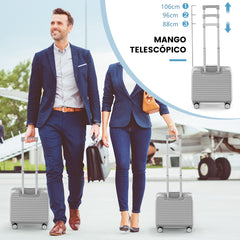 Equipaje de Mano con Ruedas Giratorias Cerradura TSA para Negocios Maleta Rígida para PC Valija de Viaje 43 x 44 x 88-106 cm Plateado
