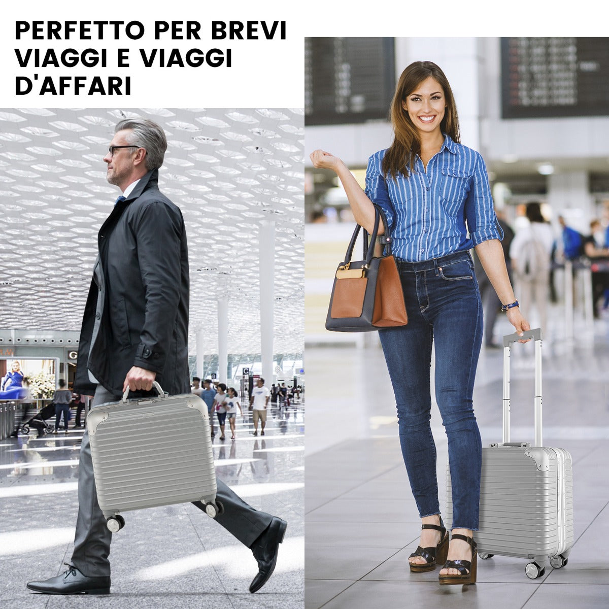 Equipaje de Mano con Ruedas Giratorias Cerradura TSA para Negocios Maleta Rígida para PC Valija de Viaje 43 x 44 x 88-106 cm Plateado