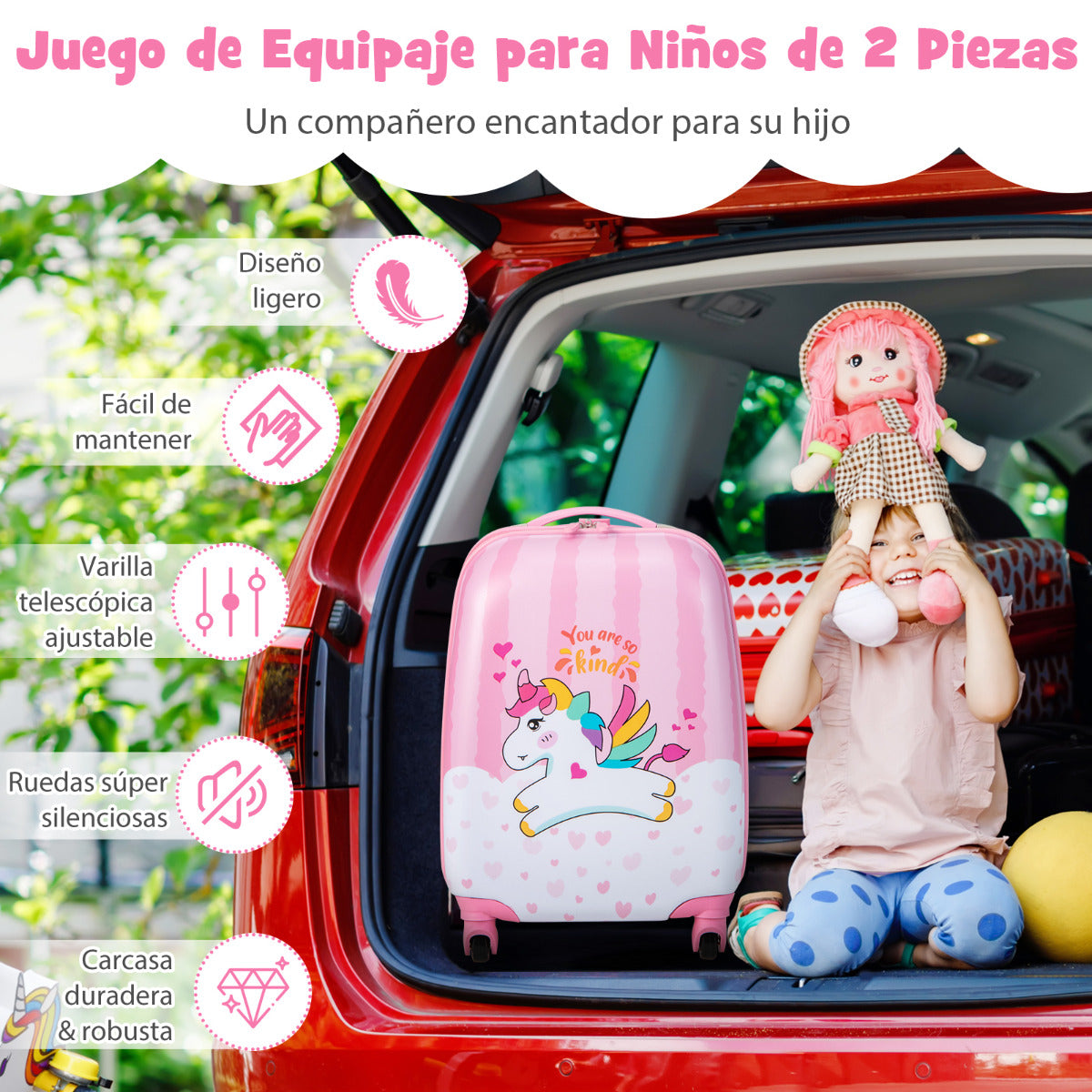 Equipaje de Viaje con Mochila Maleta con 4 Rueda Giratorias de 360° Maleta para Niños