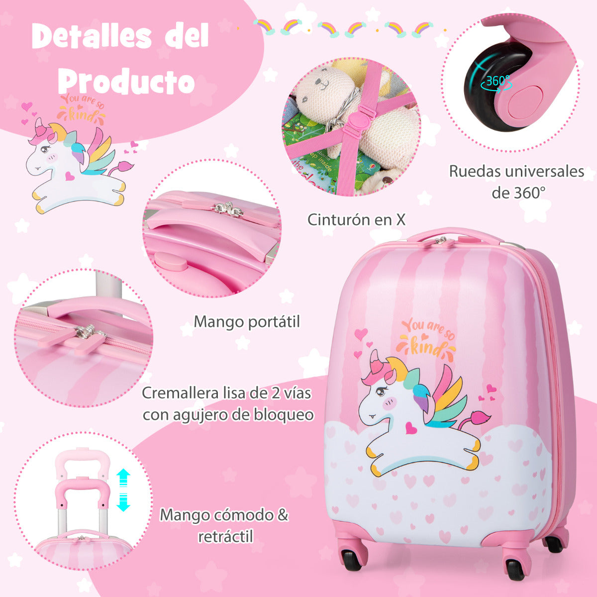 Equipaje de Viaje con Mochila Maleta con 4 Rueda Giratorias de 360° Maleta para Niños