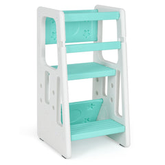 Taburete Escalera para Niños Torre de Aprendizaje con 3 Alturas Regulables para Niños con Doble Barrera de Seguridad Verde
