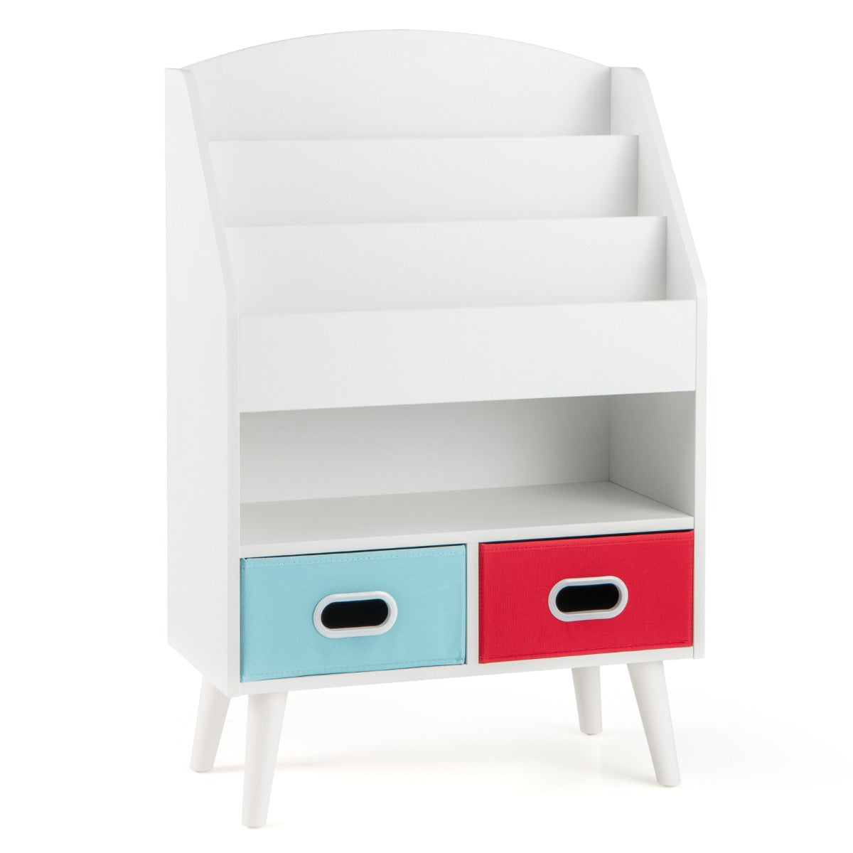 Estantería para Niños Mueble de Exposición de Libros con Estantes de 3 Niveles y 2 Cajones Plegables Organizador de Juguetes Blanco
