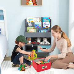 Estantería para Niños Mueble de Exposición de Libros con Estantes de 3 Niveles y 2 Cajones Plegables Organizador de Juguetes Gris
