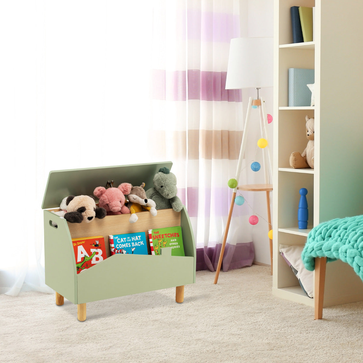 Estantería de Juguetes de Madera con Almacenamioneto Baúl de Juguetes para Niños Estante Expositor Librería Infantil 60 x 30 x 44 cm Verde