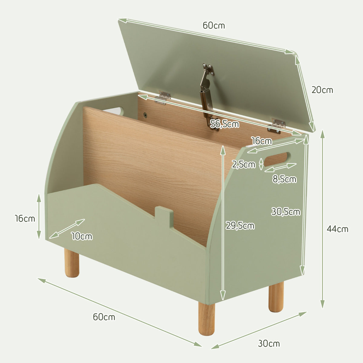 Estantería de Juguetes de Madera con Almacenamioneto Baúl de Juguetes para Niños Estante Expositor Librería Infantil 60 x 30 x 44 cm Verde