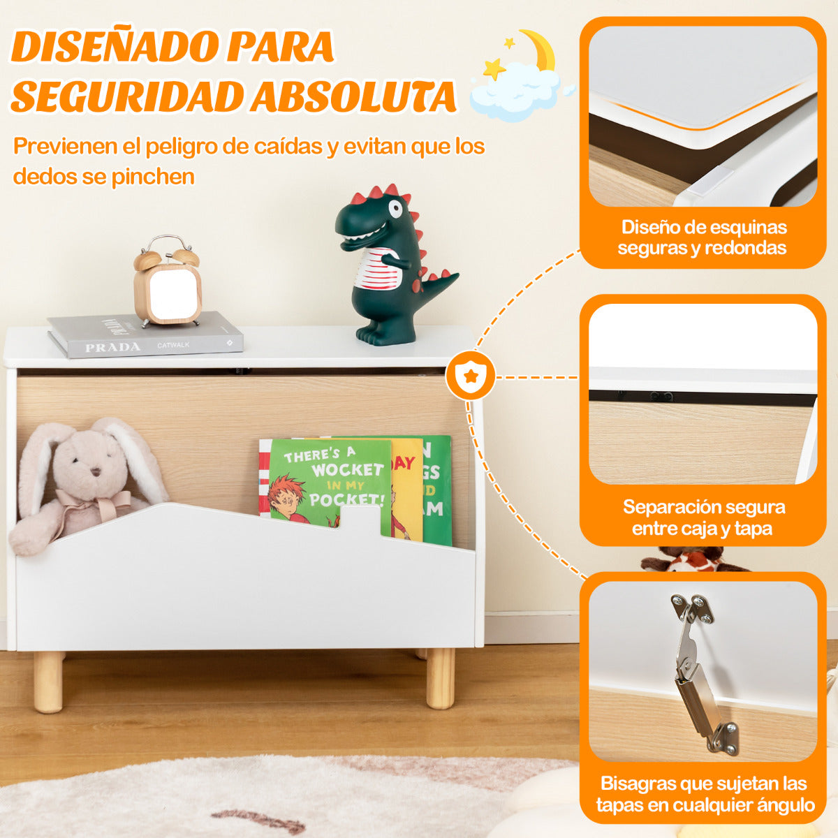 Estantería de Juguetes de Madera con Almacenamioneto Baúl de Juguetes para Niños Estante Expositor Librería Infantil 60 x 30 x 44 cm Blanco